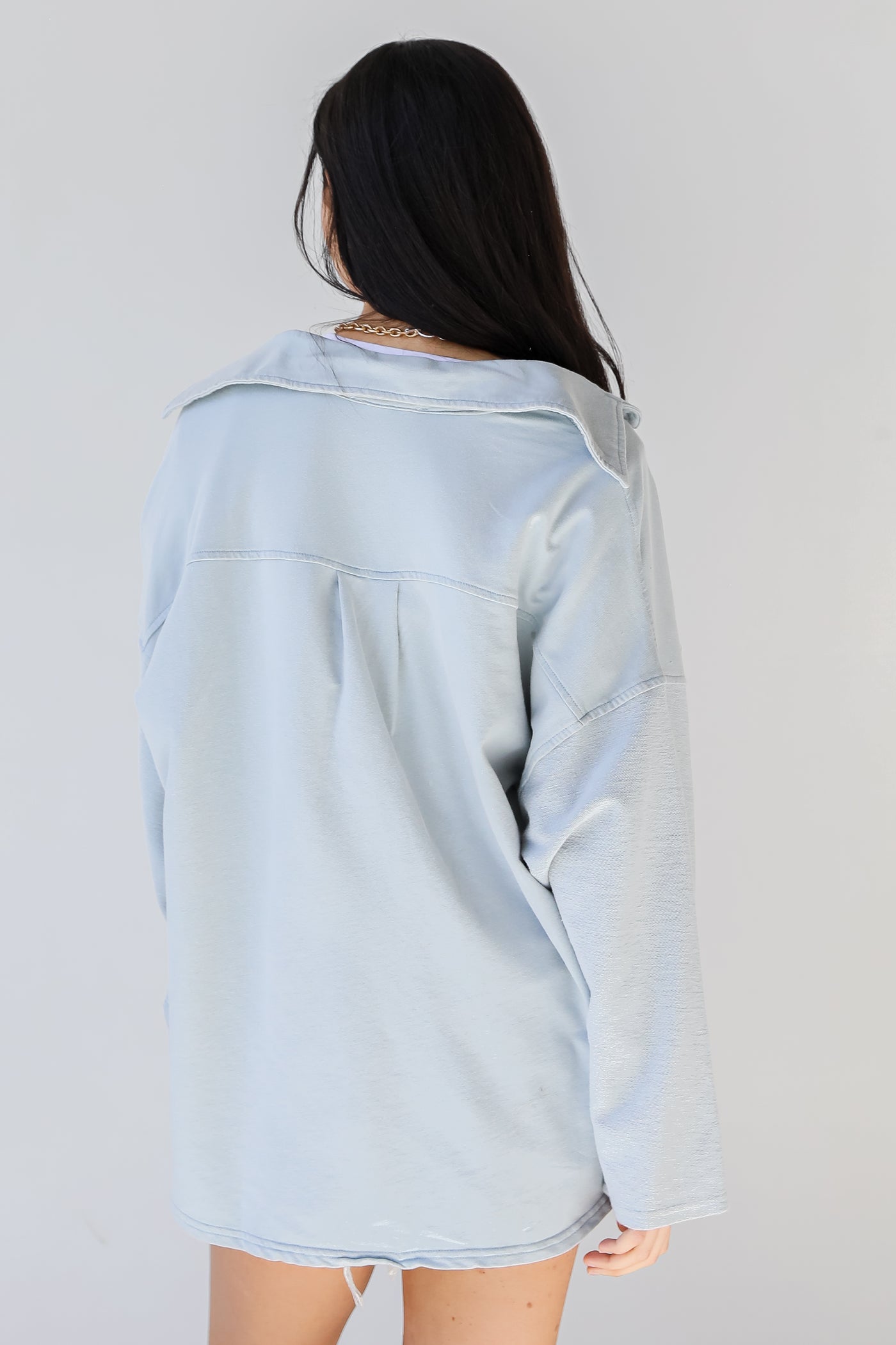 Shacket in light blue back view
