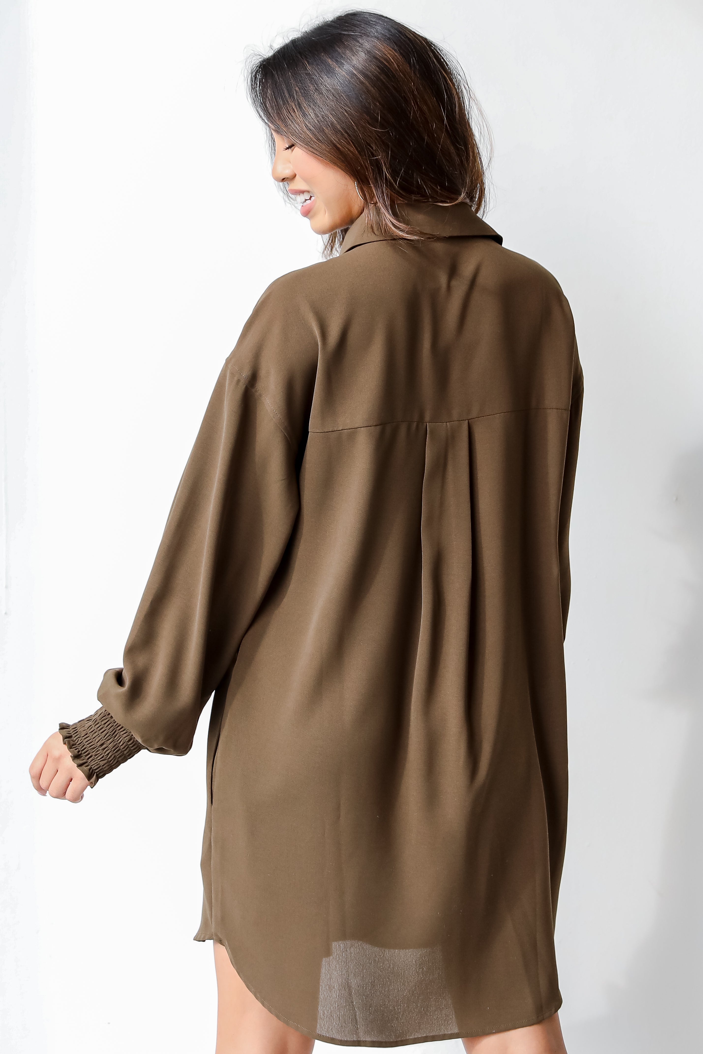 olive Shirt Dress back view