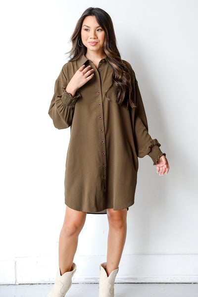 olive Shirt Dress front view
