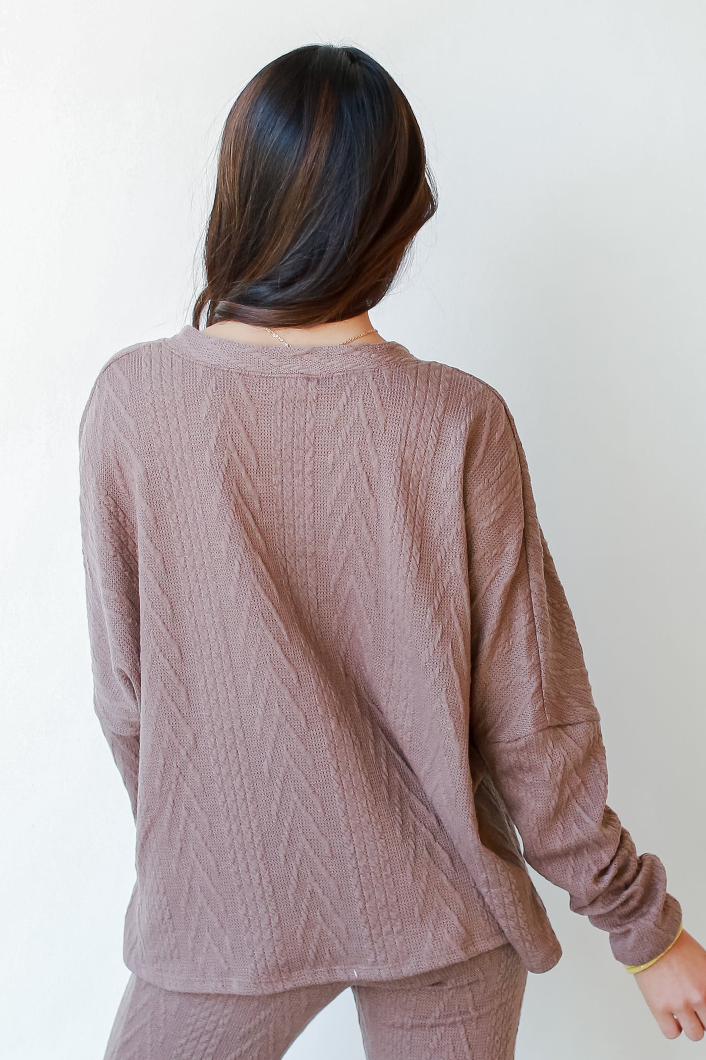 Cable Knit Cardigan in mocha back view