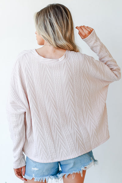 Cable Knit Cardigan in blush back view