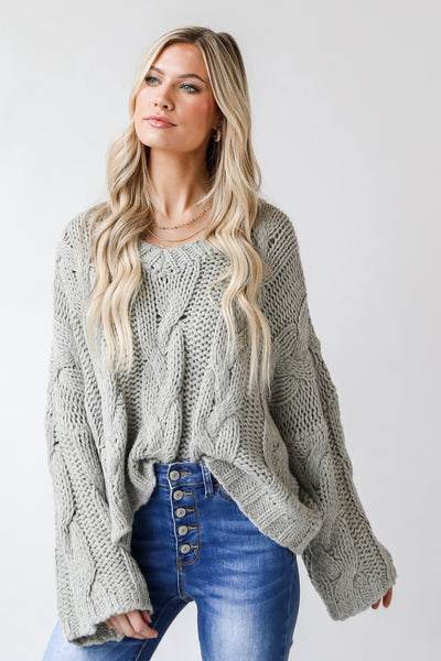 Cable Knit Sweater in mint front view