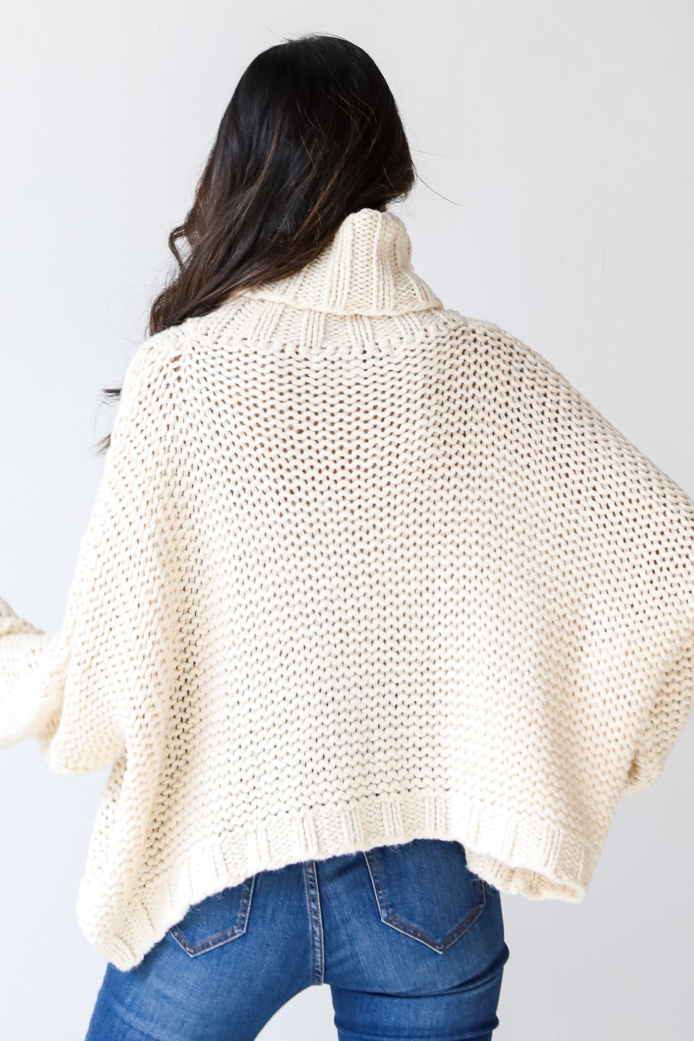 Cable Knit Turtleneck Sweater in ivory back view