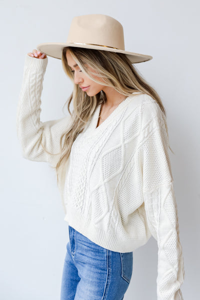 Cable Knit Sweater in ivory side view