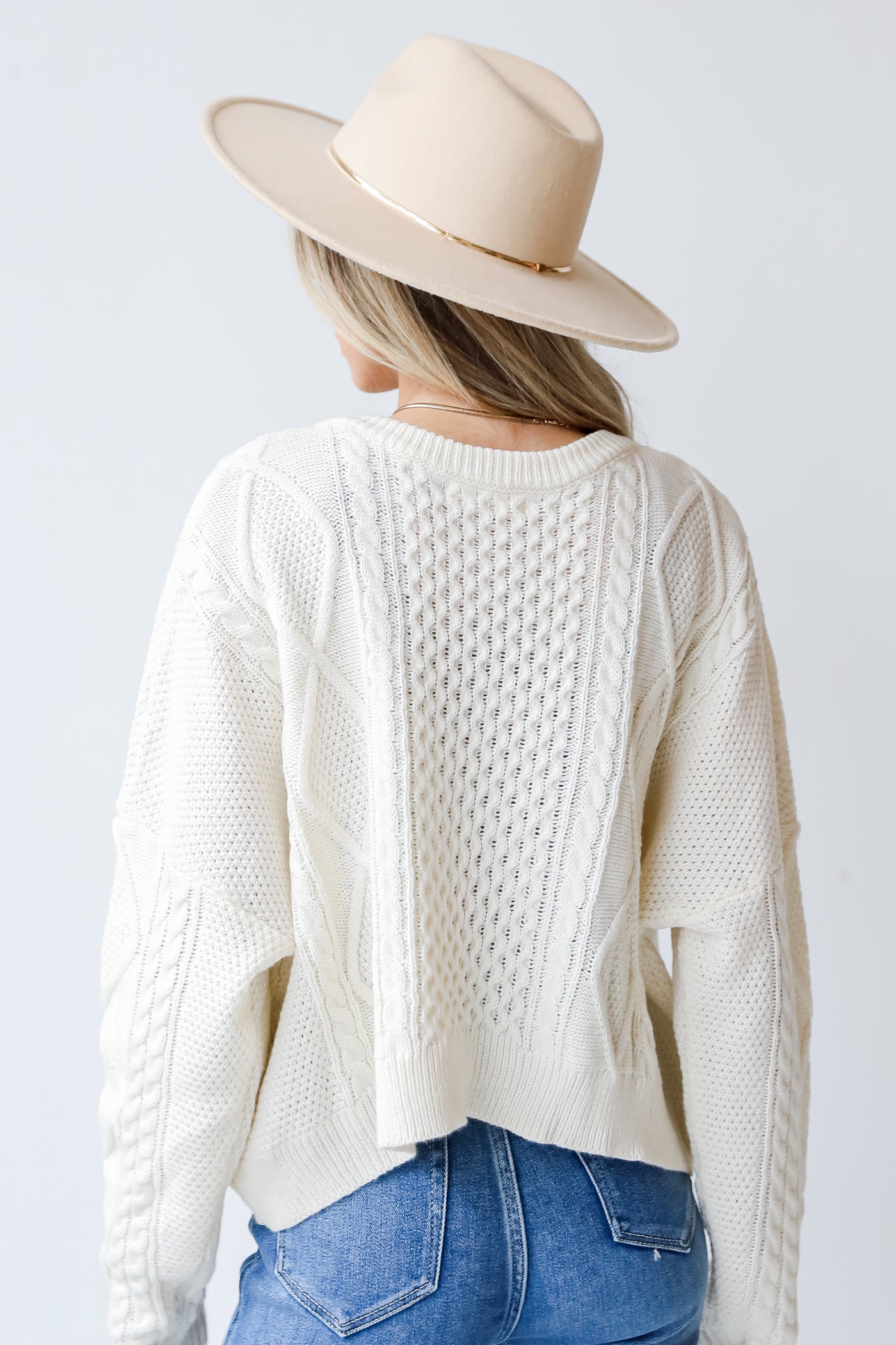 Cable Knit Sweater in ivory back view