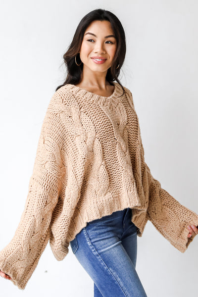 Cable Knit Sweater in taupe side view