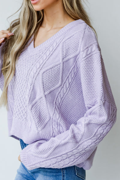 Cable Knit Sweater in lavender side view