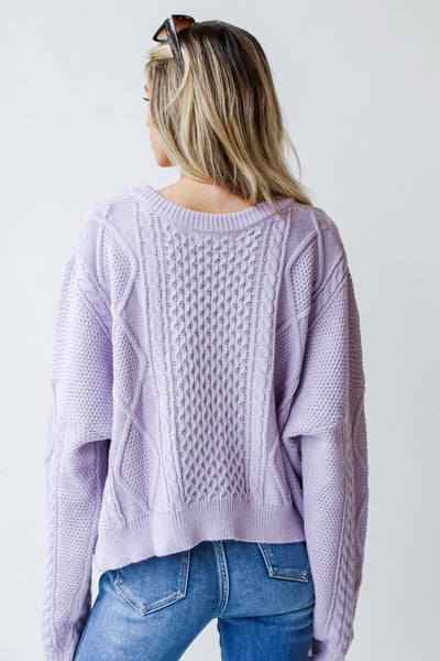 Cable Knit Sweater in lavender back view