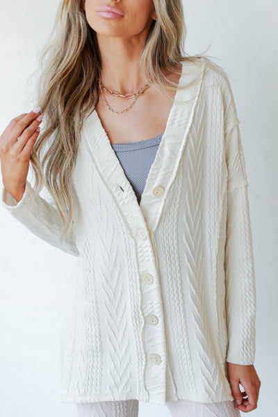 Cable Knit Cardigan in ivory front view