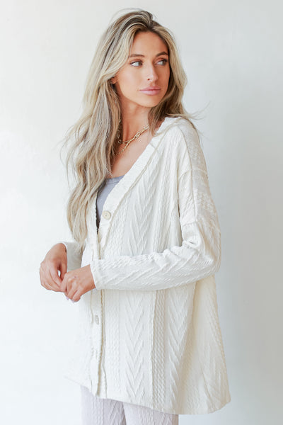 Cable Knit Cardigan in ivory side view