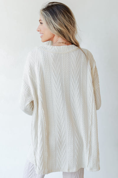 Cable Knit Cardigan in ivory back view