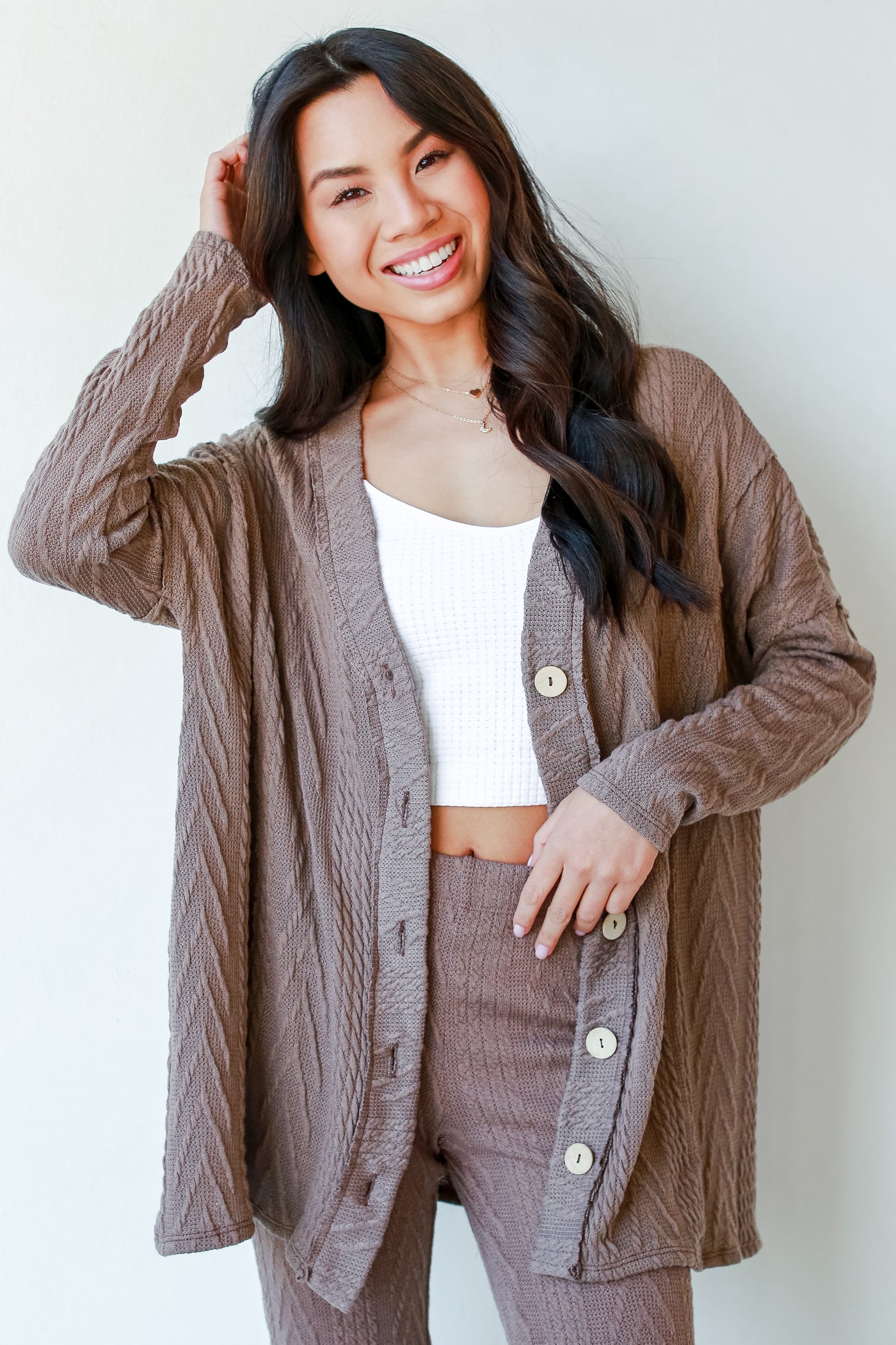 Cable Knit Cardigan in mocha