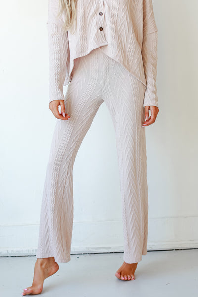 Cable Knit Lounge Pants in blush front view