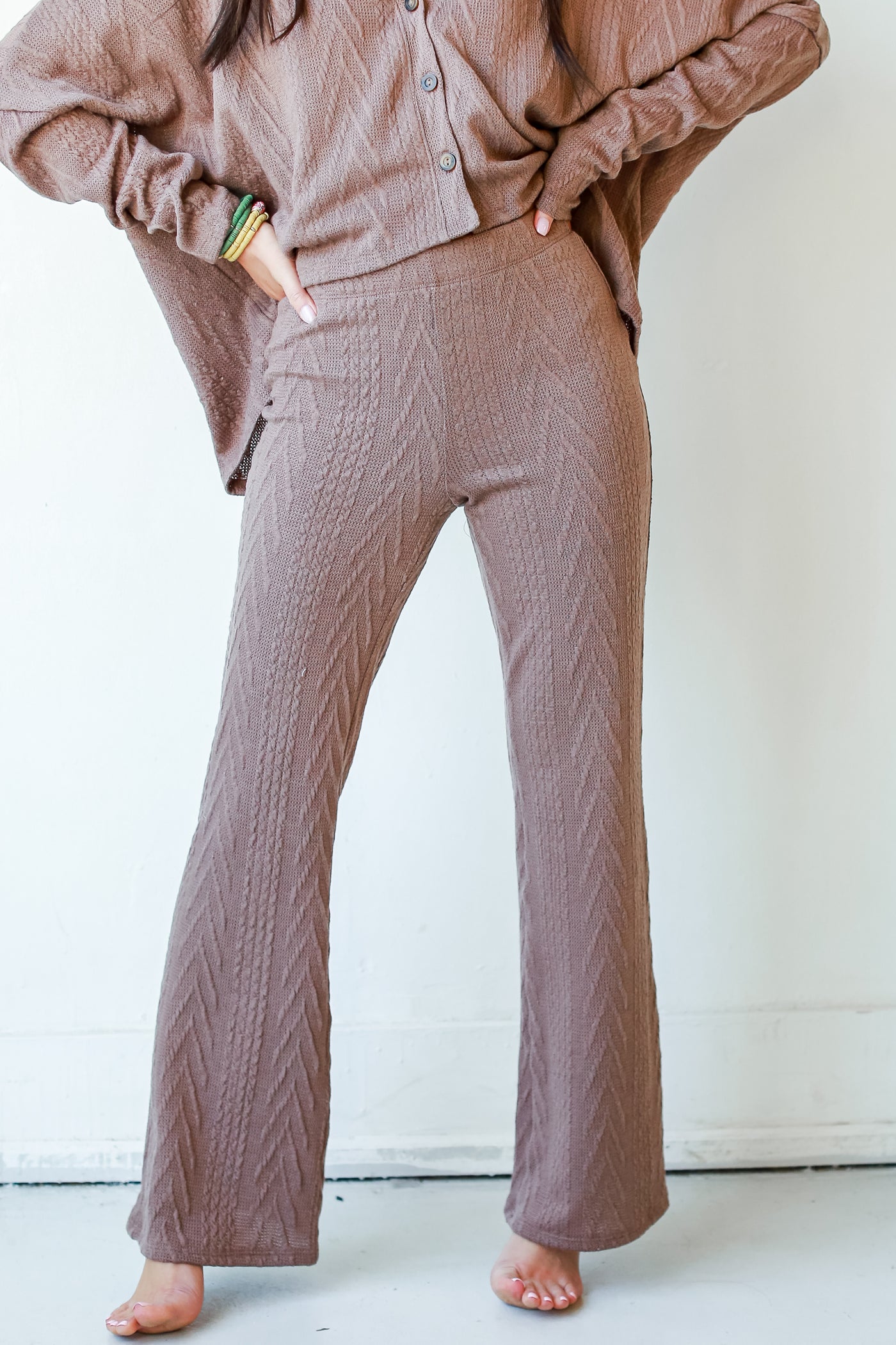 Cable Knit Lounge Pants in mocha