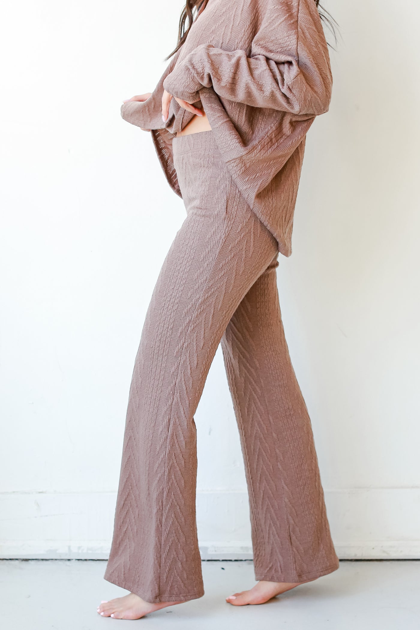 Cable Knit Lounge Pants in mocha side view