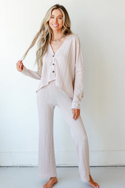 Cable Knit Cardigan in blush front view