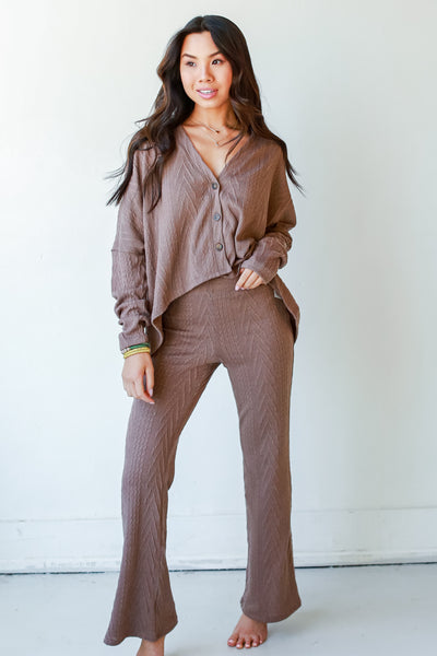 Cable Knit Lounge Pants in mocha front view