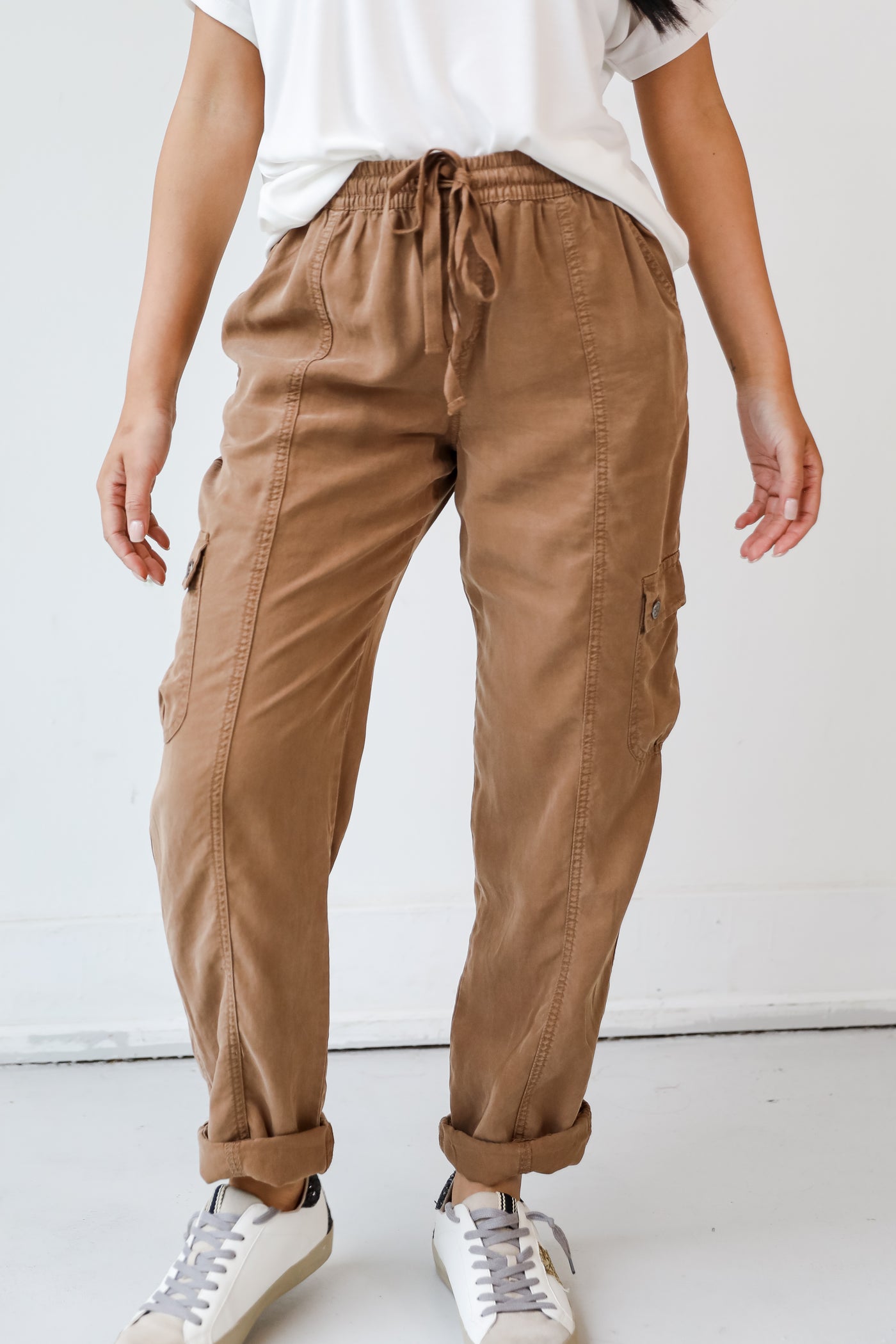 tan Cargo Pants on model
