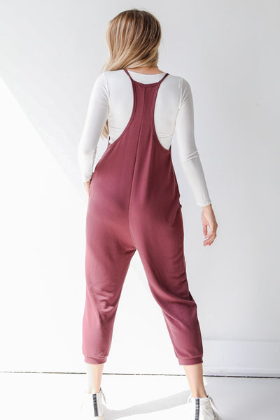 maroon casual jumpsuit back view