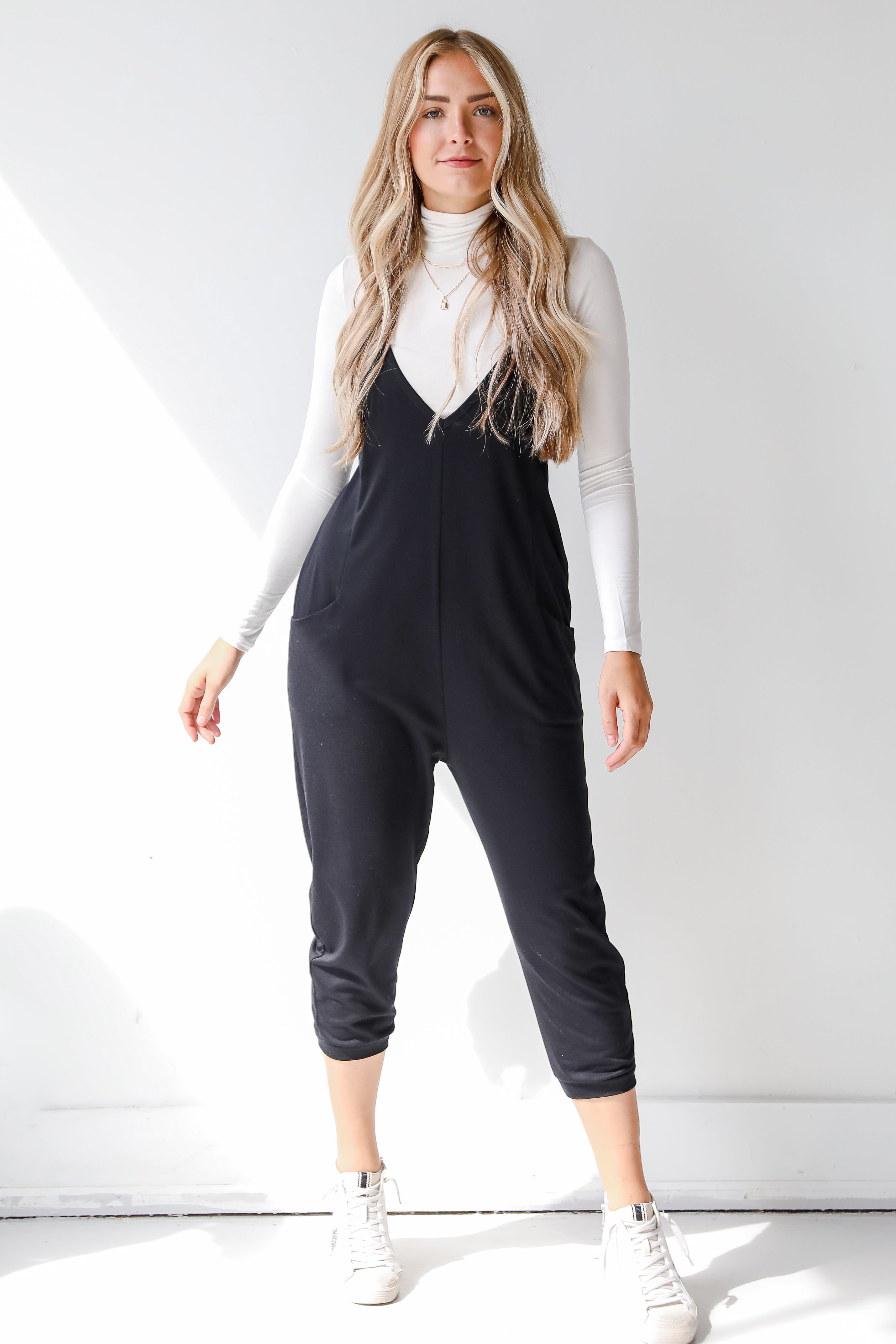 black casual jumpsuit front view