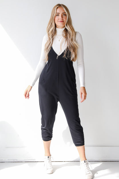 black casual jumpsuit front view