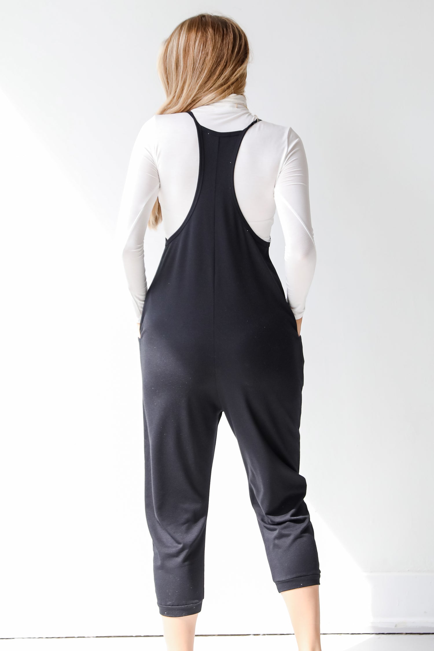 black casual jumpsuit back view