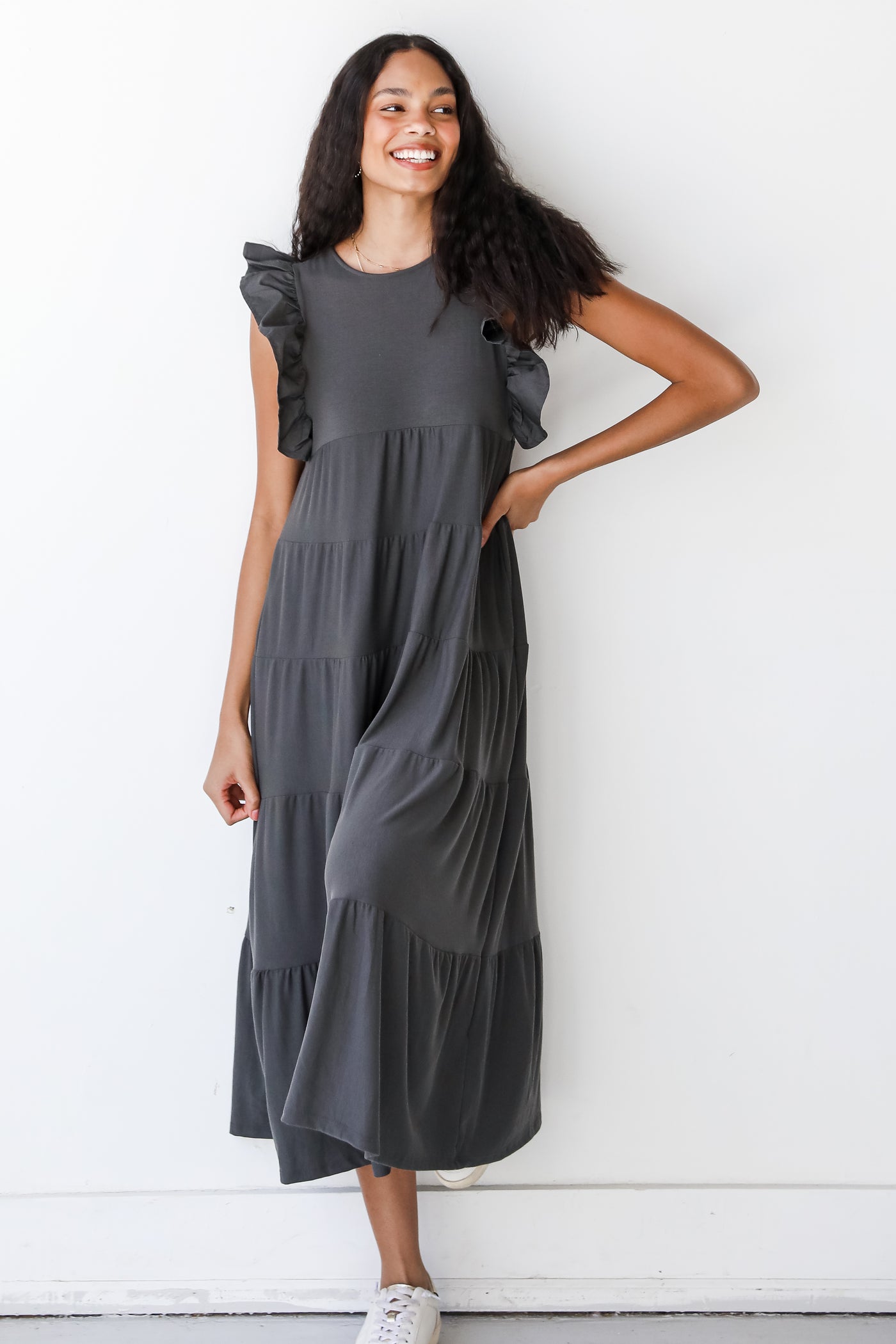 grey tiered maxi dress