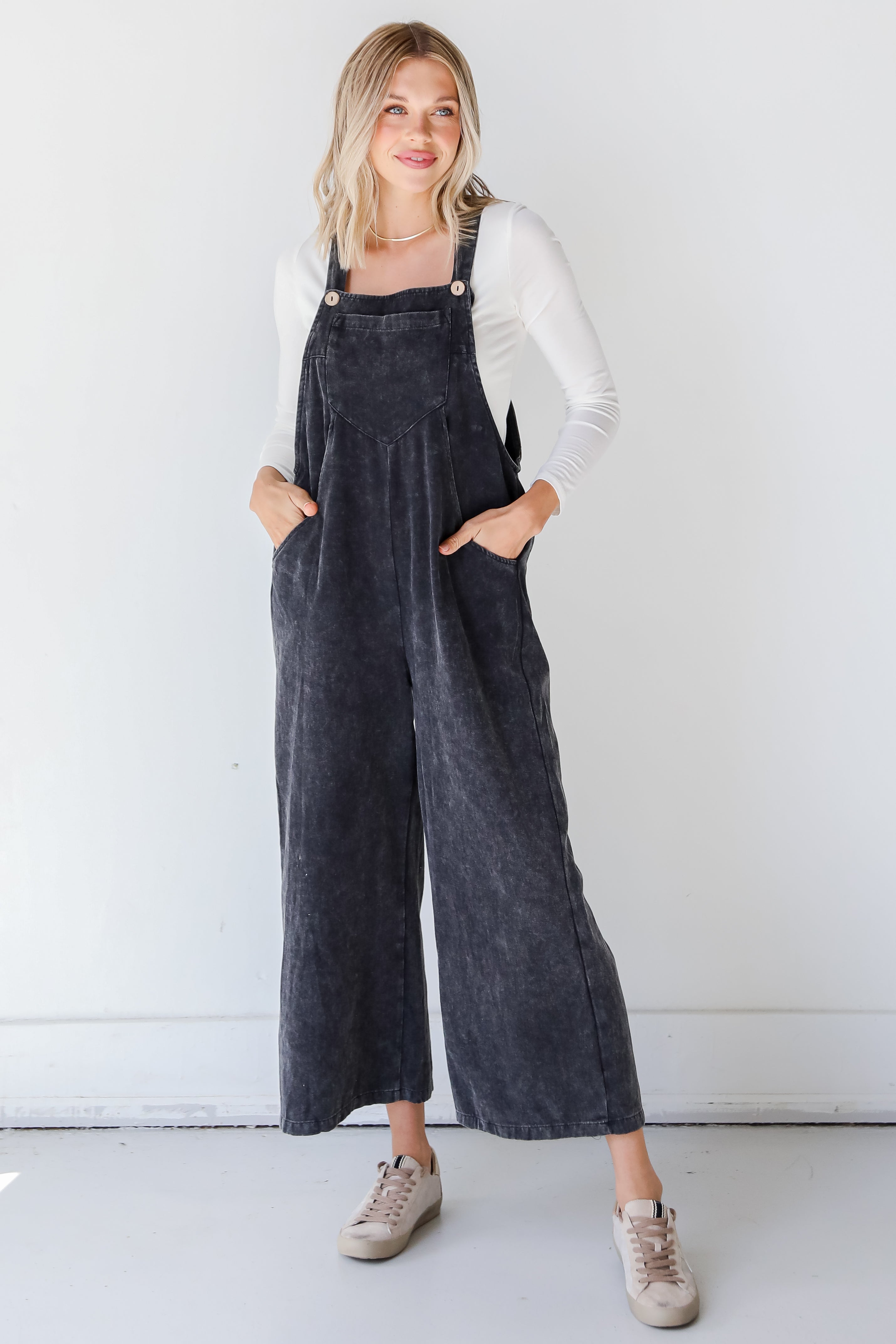 black velvet overalls front view