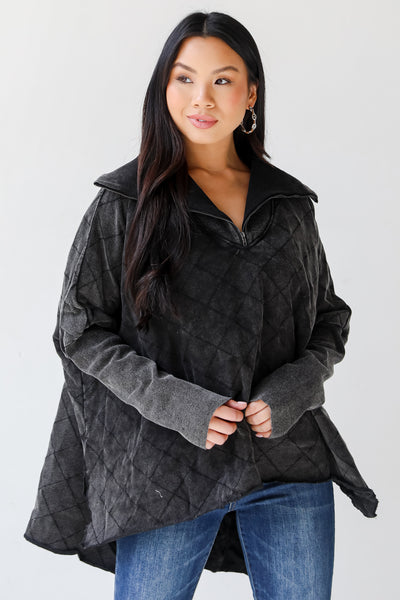 Quilted Quarter Zip Pullover on model