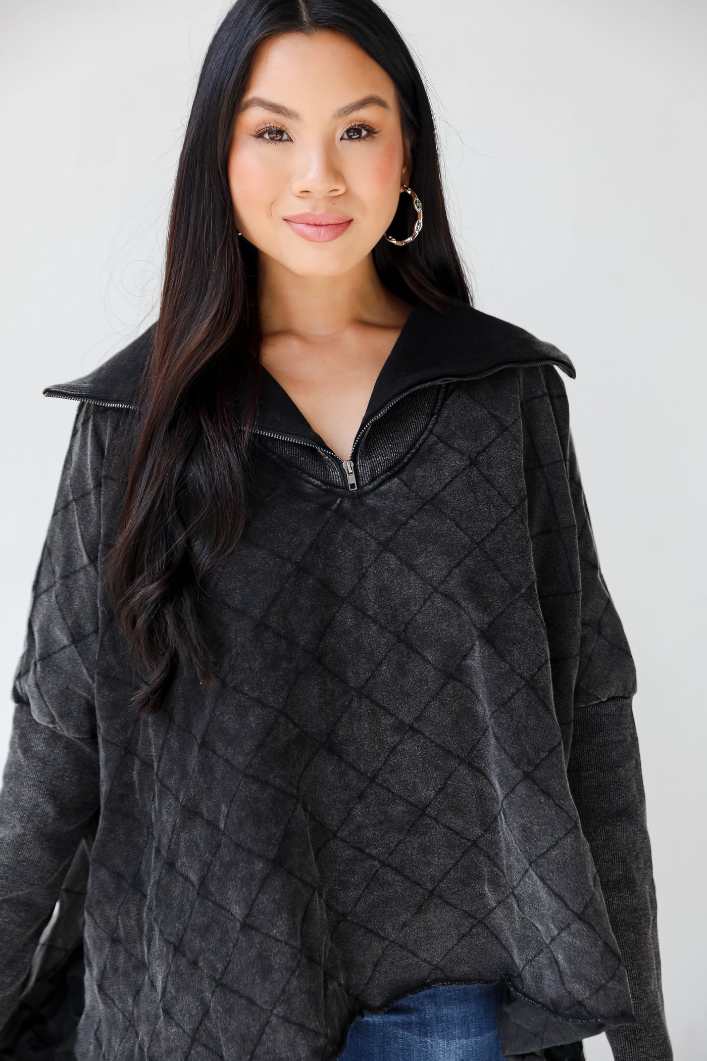Quilted Quarter Zip Pullover close up