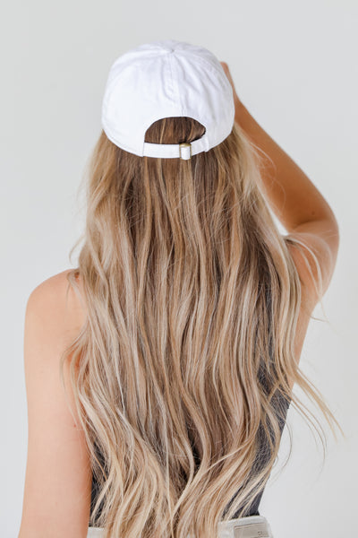 Charleston Script Embroidered Hat in white back view