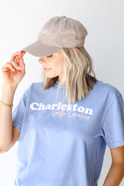 Charleston Embroidered Hat in taupe side view