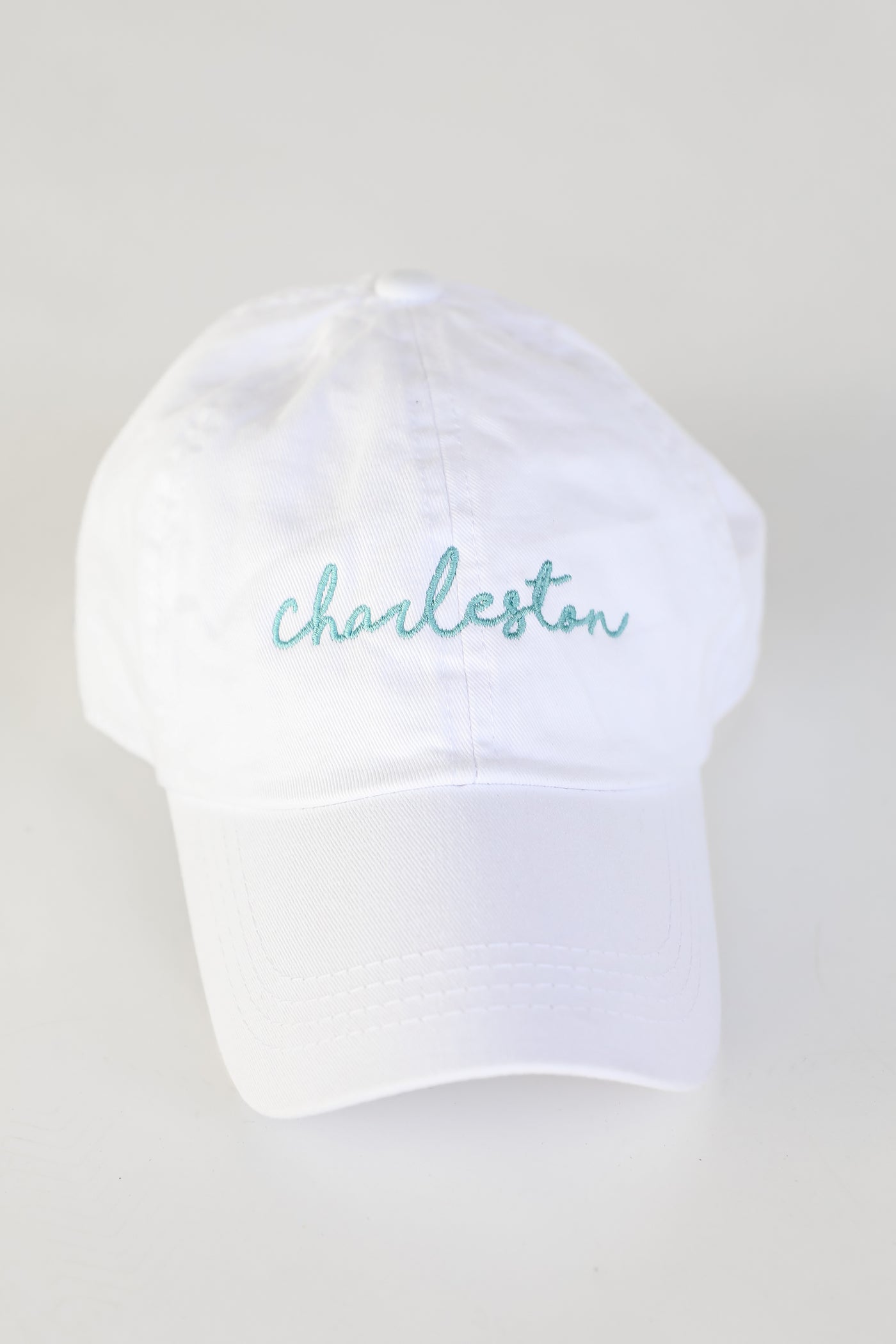 Charleston Script Embroidered Hat in white
