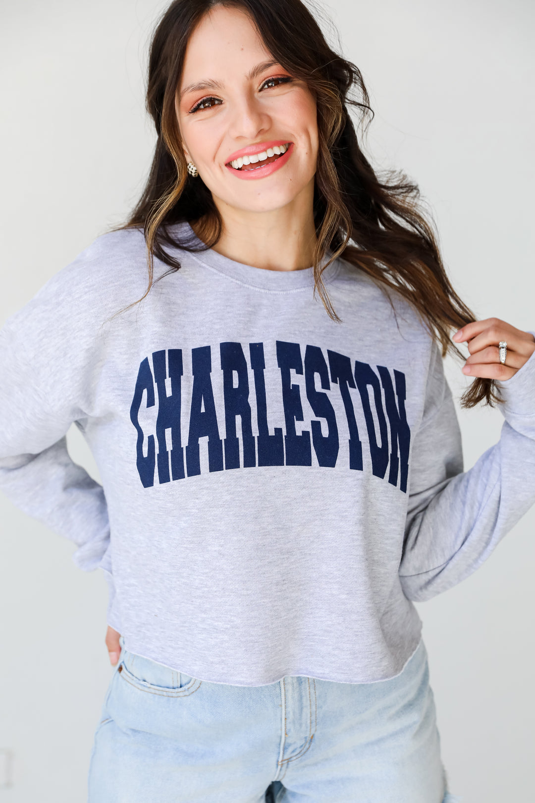 Heather Grey Charleston Cropped Sweatshirt. Graphic Sweatshirt. Comfy Cropped Sweatshirt.