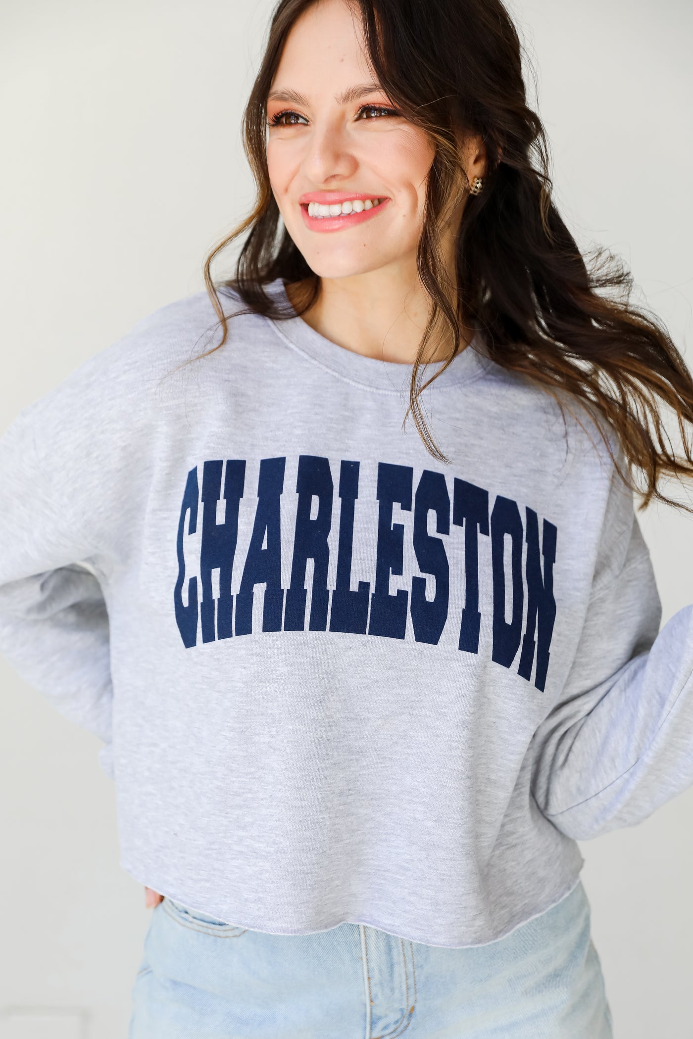 Heather Grey Charleston Cropped Pullover front view