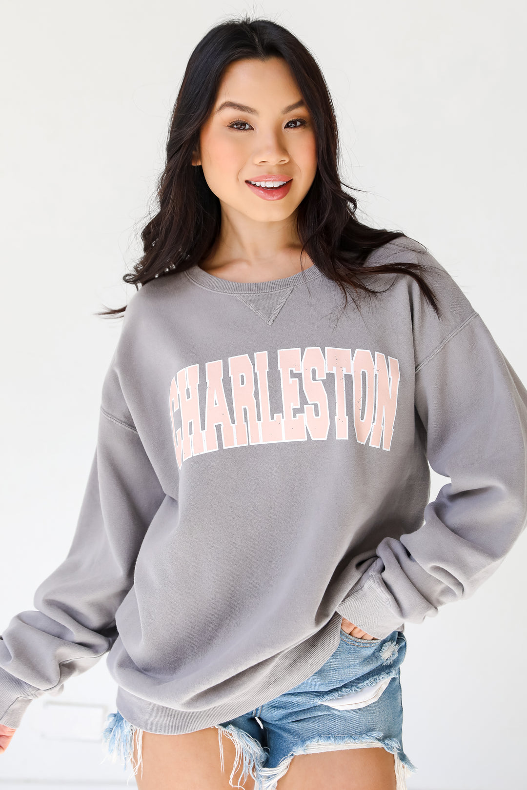 Grey Charleston Pullover. Graphic Sweatshirt. Charleston Comfy Oversized Sweatshirt. 