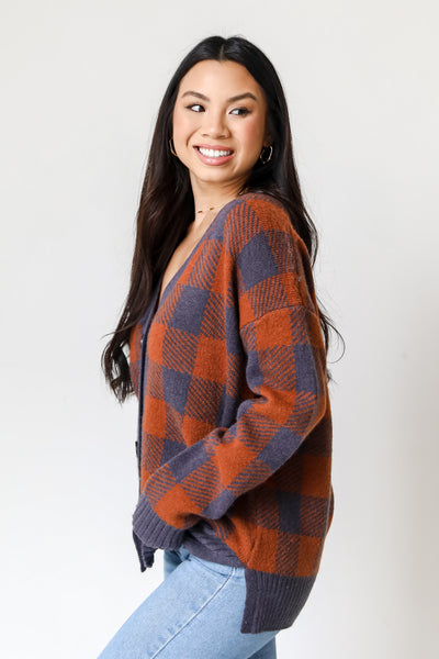 Checkered Sweater Cardigan side view