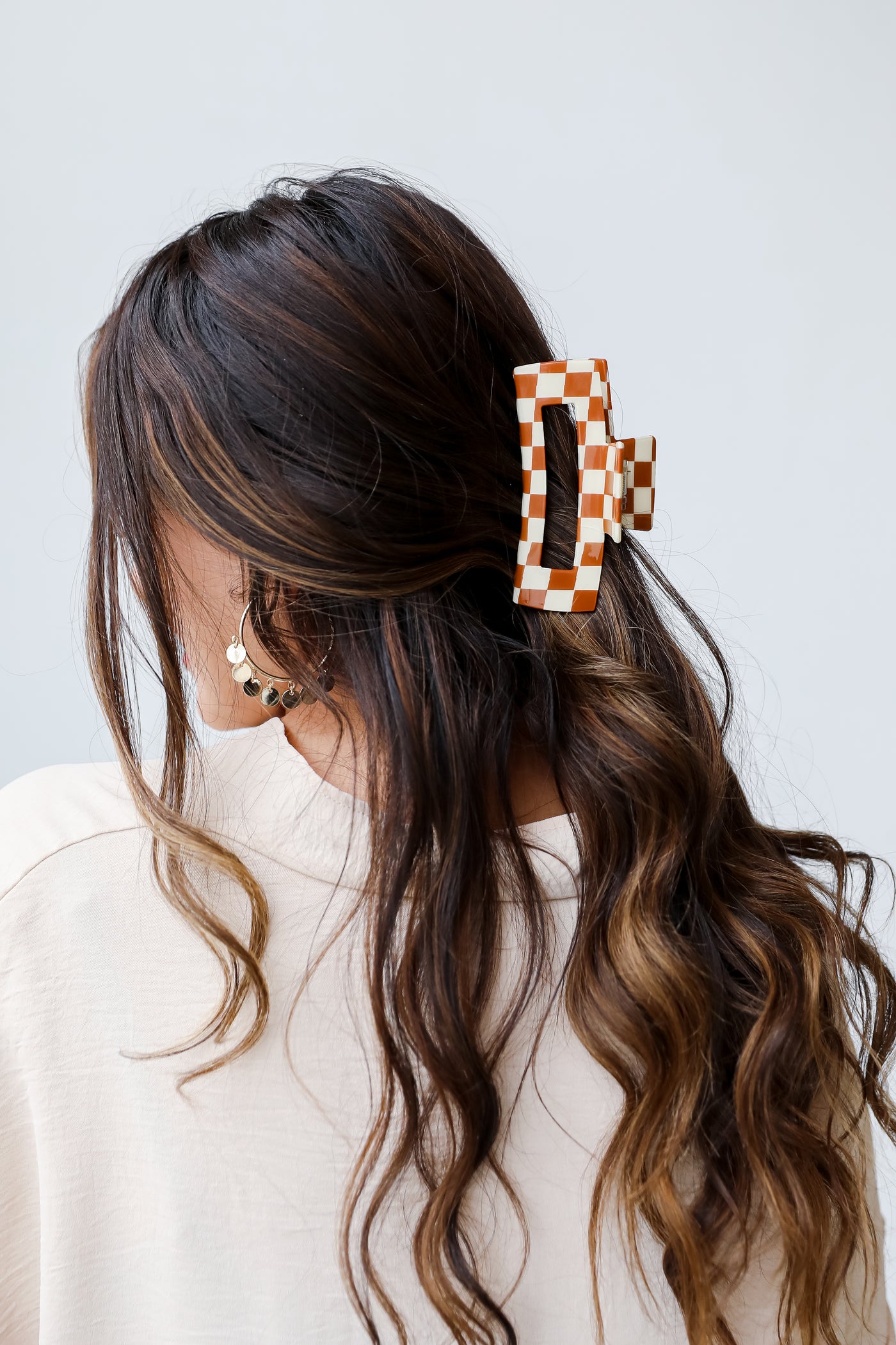 brown Checkered Claw Hair Clip