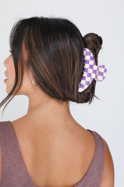 purple Checkered Claw Hair Clip
