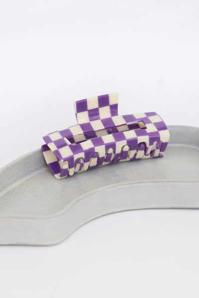 purple Checkered Claw Hair Clip