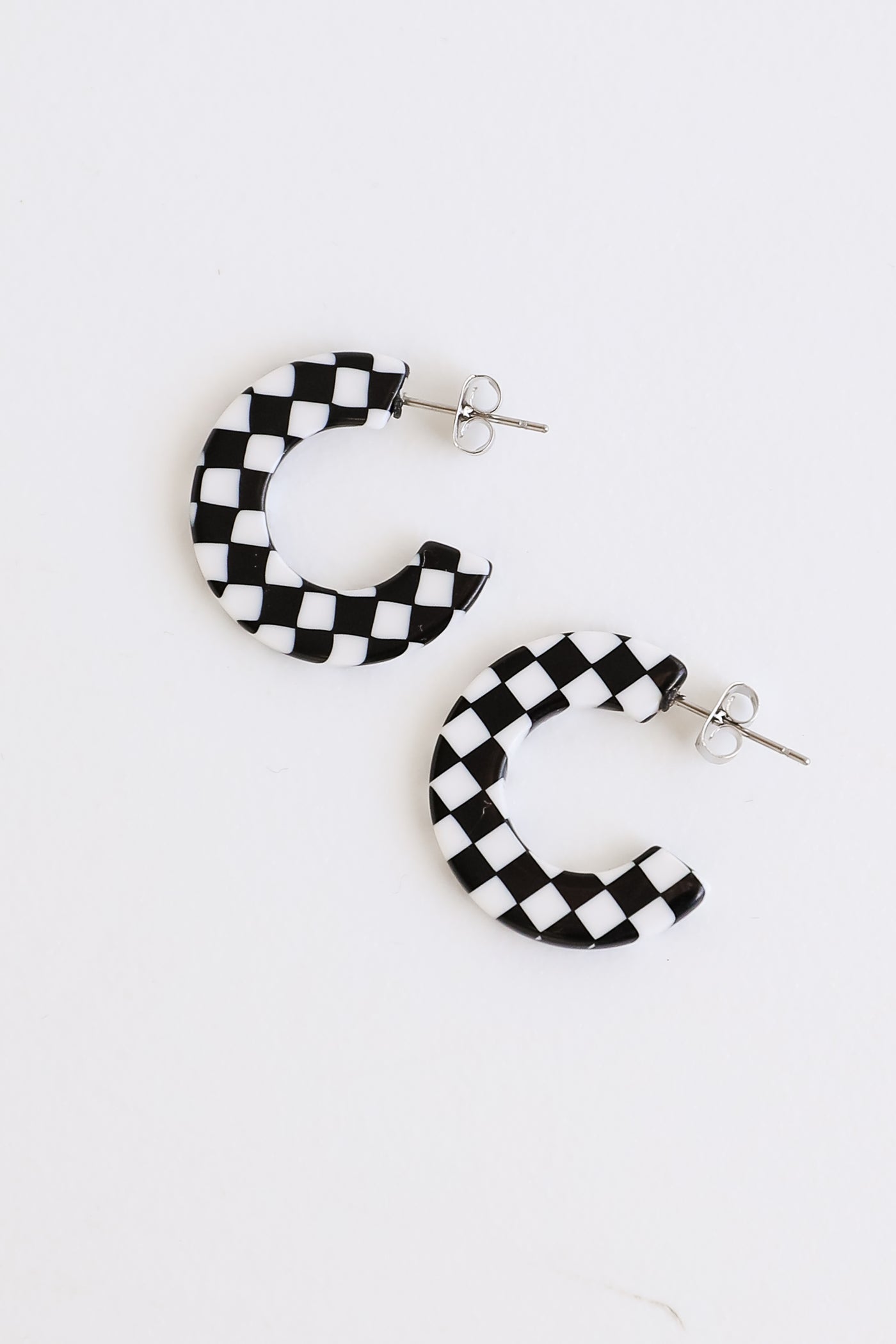 Acrylic Checkered Mini Hoop Earrings close up