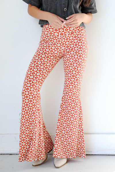 Flower Checkered Flare Pants