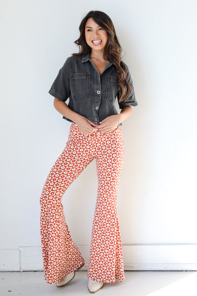 Flower Checkered Flare Pants front view