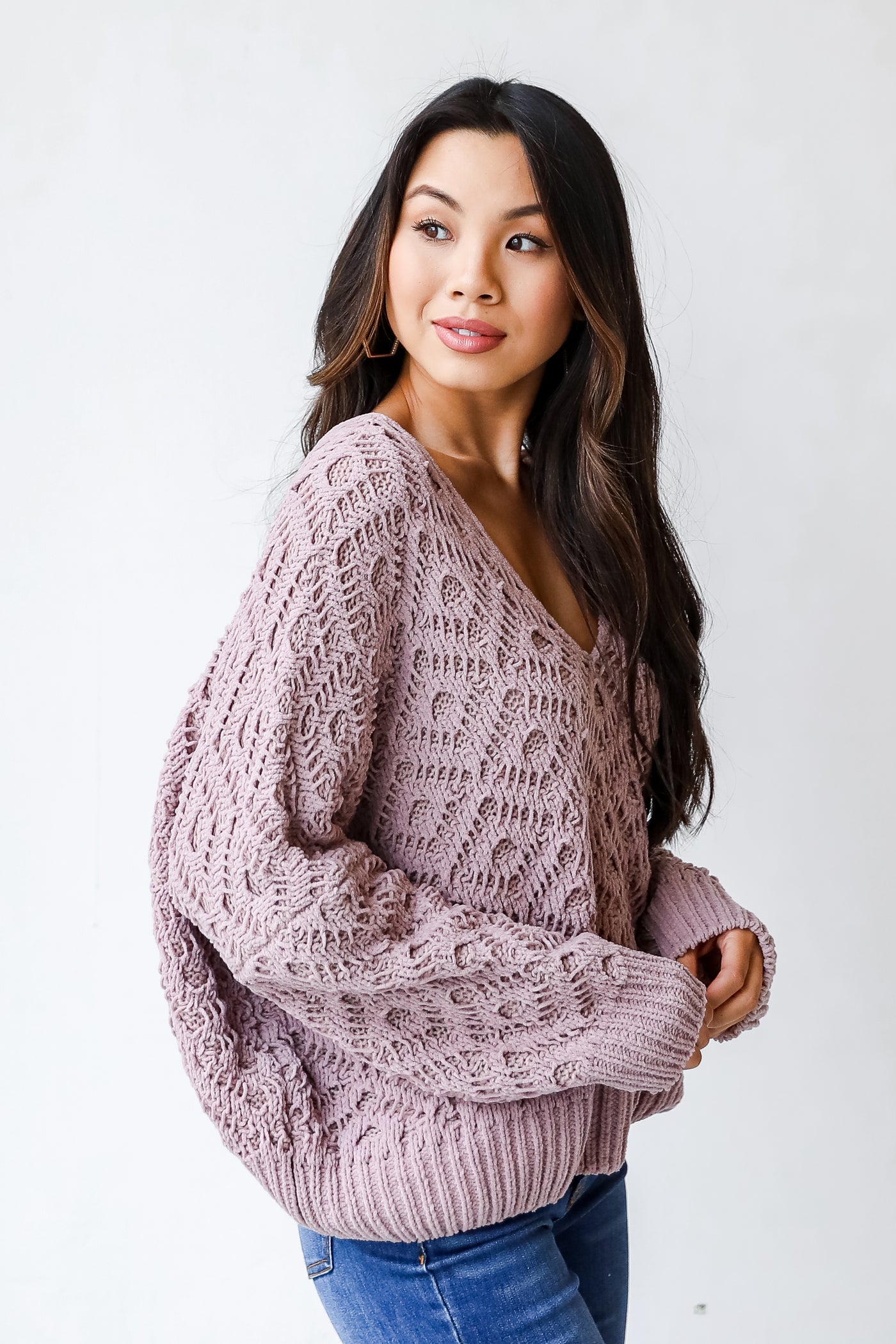 Chenille Sweater in mauve side view