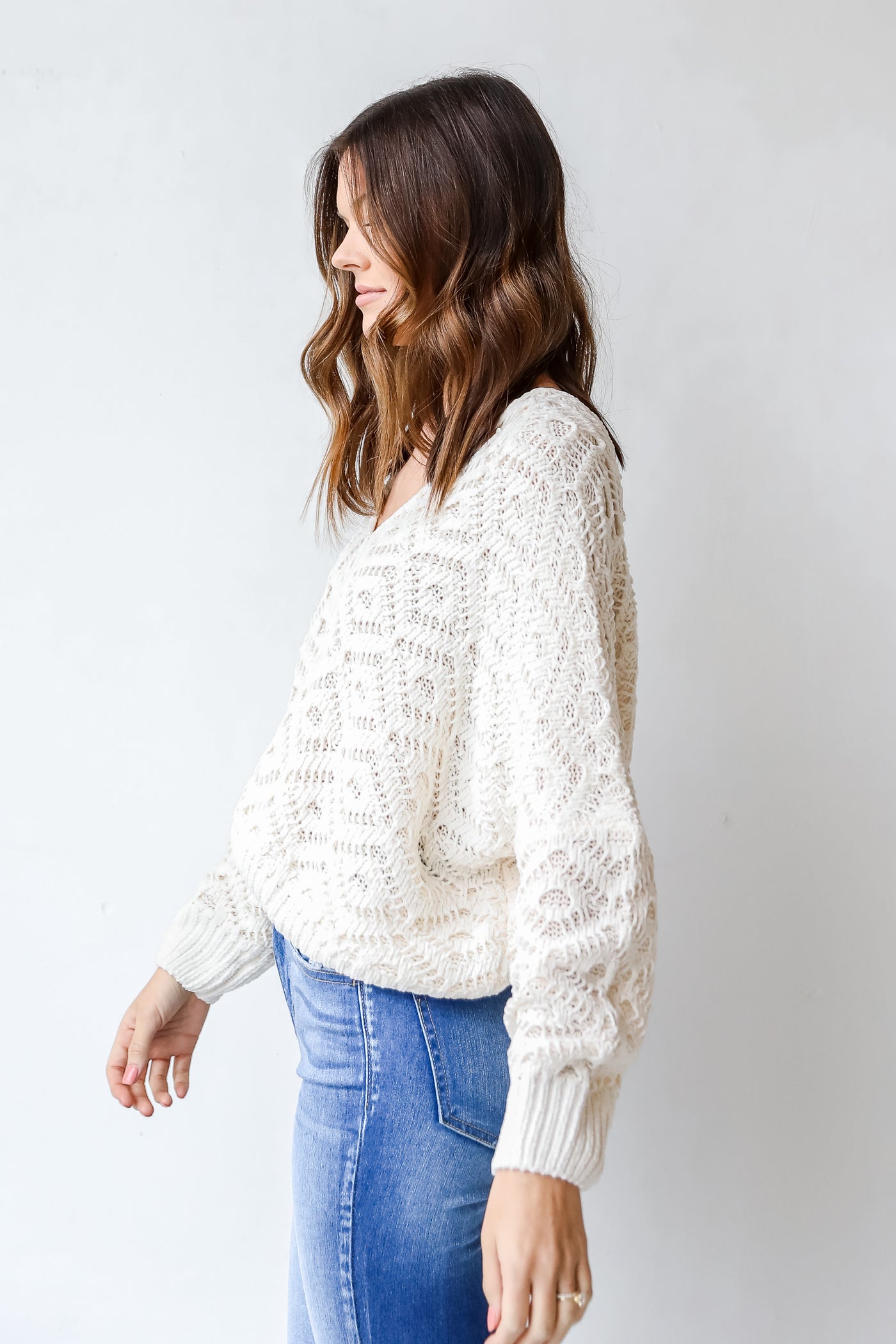 Chenille Sweater in white side view