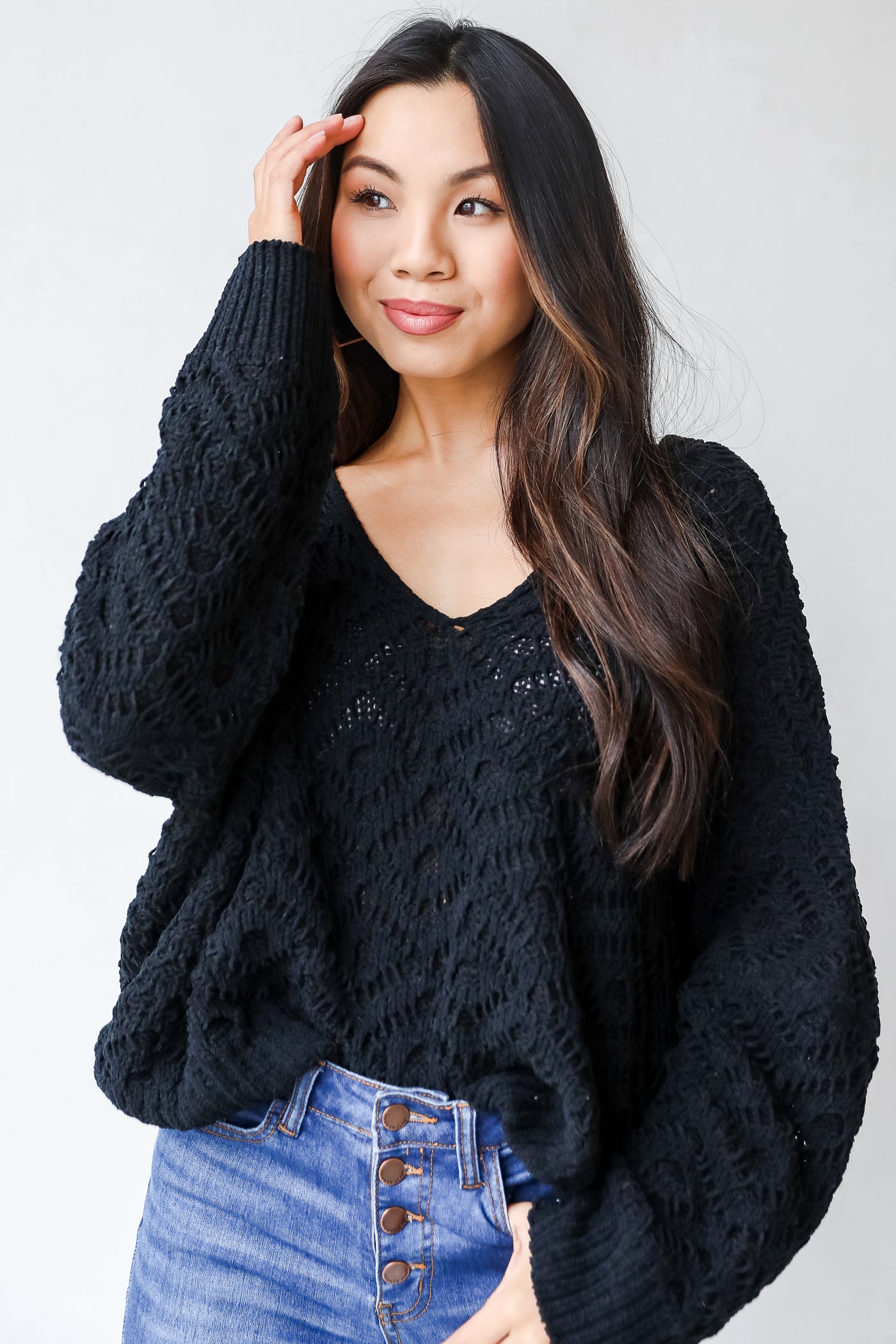 Chenille Sweater in black front view