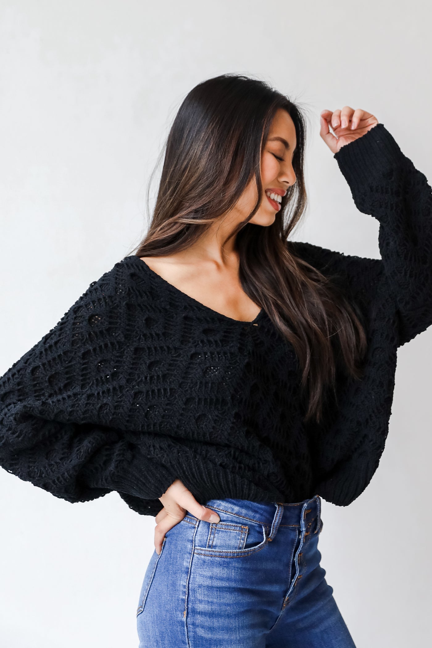 Chenille Sweater in black side view