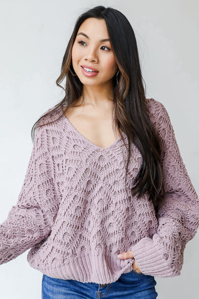 Chenille Sweater in mauve front view