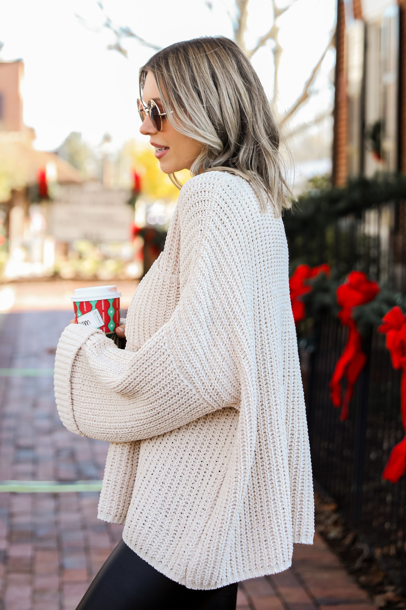 white Chenille Sweater side view