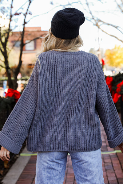 grey Chenille Sweater back view